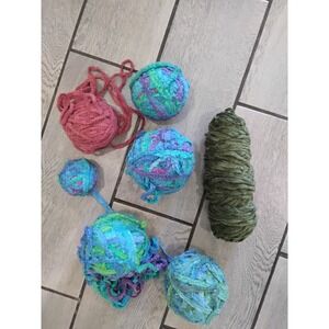 Mixed Lot Bulky Chenille Yarn Olive Green Pink Variegated Blue Green Purple 7pc